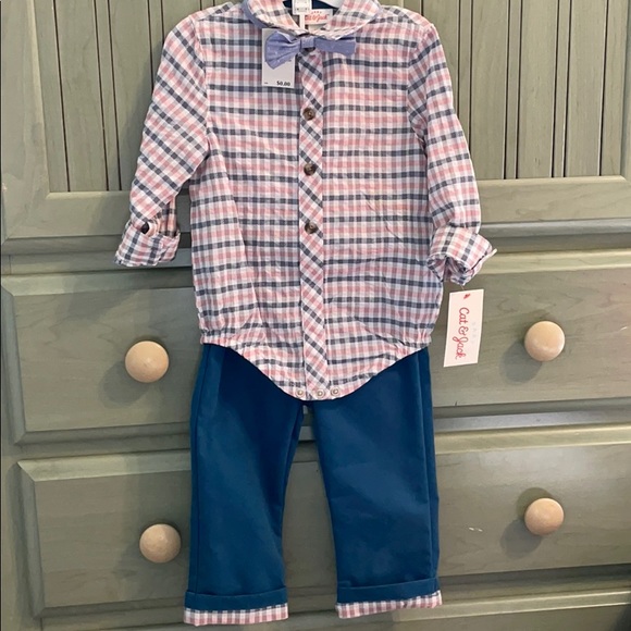 Cat & Jack 12 Month Plaid Bow Tie Easter Outfit - Picture 2 of 6